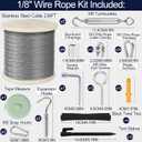 1/8" Wire Rope Kit 236FT Stainless Steel Aircraft Cable with M5 Turnbuckles, 7x7 Strand Core Vinyl Coated Guy Wire Tensioner Kit for Garden String Light, Pictuer, Clothes, Curtain Hanging