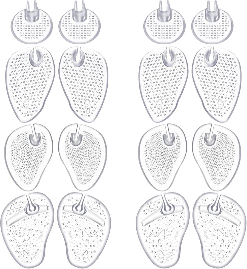 Zhanmai 8 Pairs Thong Cushions for Sandals Gel Metatarsal Pads for Flip Flops Cushion Inserts Forefoot Pad No Slip Silicone Shoe Inserts Pad Self Adhesive Ball of Foot Grip Pads One Size Fits Any