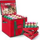 GRANNY SAYS Christmas Ornament Storage Box, Ornaments Organizer with 4 Trays, Xmas Ornament Storage Container, Stores Up to 64-3" Ornaments, Adjustable Dividers, Dual Zipper Closure, 600D Oxford, Red