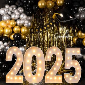 Retisee 4ft Marquee Number 2025 Light up Mosaic Number Frame with Bracket White Giant Decoration for Balloons Flower Frame Graduation 2025 Anniversary Wedding Party Supplies