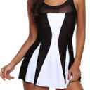 Zando Swim Suits for Women 2025 Swim Dress Womens SwimsuitsBathing Suits Swim Skirt One Piece Swimsuit Tummy Control (A Black White/1pc) 20-22