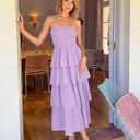 ZESICA Womens Summer Boho Strapless Maxi Dress 2026 Casual Sleeveless Off Shoulder Smocked Tiered Beach Long Sundress (Purple, S)
