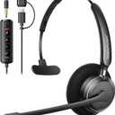 USB Headset with Microphone for PC, Computer Headset with Microphone Noise Canceling Mic for Laptop Call Center Wired Headset with Mic for Work Zoom Skype Teams from Office Home (Black)