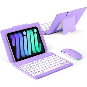 EAMPANG Universal Bluetooth Keyboard and Case for Tablet/Phone/Laptop,Wireless Portable Slim Keypad and Mice Rechargeable with Adjustable Bracket for iPad A16/Mini/Air/iPhone/Galaxy Z Fold Purple