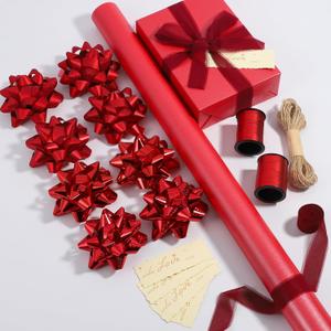 DYSHIPEN 30" Wrapping Paper Rolls with Gift Bows,Crimped Curling Ribbons,Silk Like Satin Ribbon and Gift Tags For Christmas Gift Wrapping Birthday Baby Shower Wedding(16.4 Ft). (Red, 30 Inch)