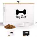 Dog Food Container Airtight 15 lb (50 Cup) Capacity with Metal Scoop - Cute Airtight Dog Food Storage Container with Bamboo Lid - White Metal Kibble Storage Bin for Dogs up to 100 lbs - Big Pet Jar