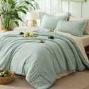 Bedsure Full Size Comforter Set - 7 Pieces Sage Green Full Bedding Set for All Seasons, Boho Contrasting Design Bed in a Bag with Comforter, Sheets, Pillowcases & Shams