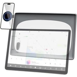 Tesla Display Phone Mount and Screen Protector TPU Frame Magnetic Stands for Tesla Model 3 (2023-2017) and Model Y (2024-2020) Phone Holder Fit for All Phones (2 in 1 Magnetic Stand+Frame)