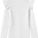 Girls Long Sleeve T-Shirt Cotton Rib-Knit Tees Toddler Stretch Basic Warm Round Neck Tops (White)