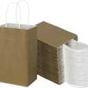 Toovip 100 Pack 5.25x3.25x8.25 Inch Small Gold Kraft Paper Bags with Handles Bulk, Gift Wrap Bags for Favor Grocery Retail Party Birthday Shopping Business Goody Craft Merchandise Take Out Cub Sacks
