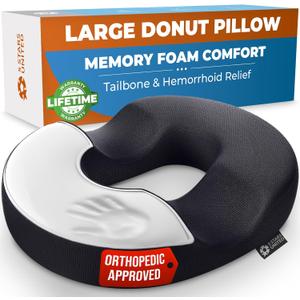 5 STARS UNITED Donut Pillow Hemorrhoid Tailbone Cushion  Large Cushion for Pain Relief  Coccyx, Prostate, Sciatica, Pelvic Floor, Pressure Sores, Pregnancy, Postpartum Recovery, Black