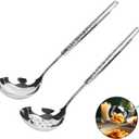 Stainless Steel Soup Ladle and Slotted Spoon Set, 9.4" Small Metal Ladle Spoon and Strainer Scoop Gravy Colander, for Hotpot, Buffet, Party, Restaurants, Kitchen, 2-Pack