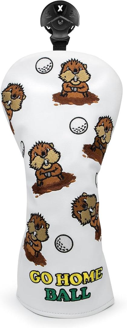 Gopher Groundhog Golf Club Covers - 1pc or 3pcs Set Driver Headcover 3 Wood Headcover Hybrid Headcover - White (PU) Leather Golf Club Headcovers for Drivers and Woods fits for All Brand