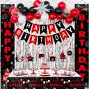 Red and Black Birthday Decorations for Men Women Boys Girls, Happy Birthday Decorations Black and Red White, Happy Birthday Banner Balloons Tablecover Fringe Curtain Door Banner, Birthday Party Decor