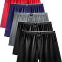 YESWEL Satin Boxers for Men 5 Pack, Silk Boxer Briefs Shorts with Button Fly, Breathable Loose Men's Underwear for Sleep Multicolor L