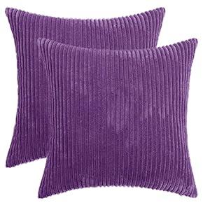 HWY 50 Black Corduroy Throw Pillow Covers 16x16 Inch, Set of 2, Soft Cozy Decorative Cushion Cases for Couch Sofa Bed Living Room, Boho Striped Home Decor