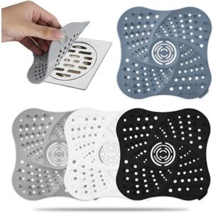 2 x 4 Pack Shower Drain Hair Catcher, Premium Silicone Shower Hair Catcher with Suction Cup for Regular Drains of Shower Kitchen Bathtub Bathroom (Black/White/Gray/Blue)