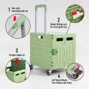 Folding Utility Cart Portable Rolling Crate Handcart Foldable Shopping Trolley Collapsible, with Lid, on Wheels, for Grocery, Garden, Office, Storage, Teacher, Tool (Green)