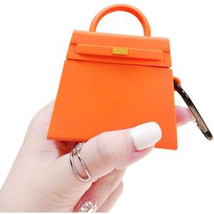 Compatible with Earbuds Case Airpods 1 & 2, Fashion Hand Bag Design Wireless Earphone Protector Soft Silicone Shockproof Accessories Orange