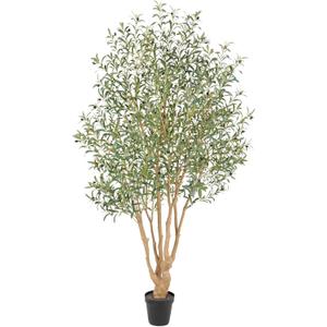 Majestic Faux Olive Tree 8ft  Artificial Olive Tree Indoor & Outdoor with Lifelike Leaves & Textured Branches for Living Room, Office, Entryway,Patio