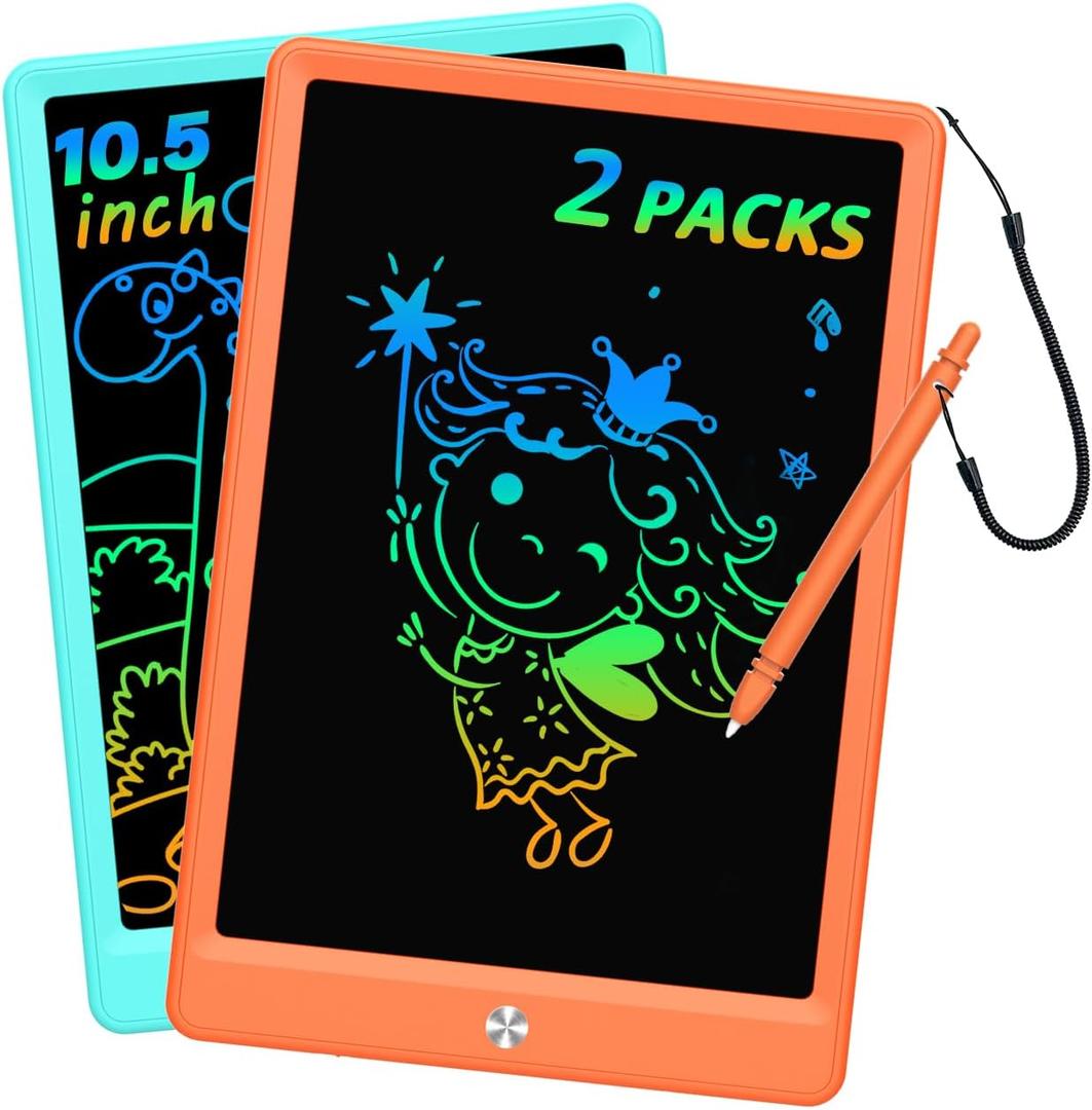 BUKEBU LCD Writing Tablet Doodle Board, Colorful Drawing Pad, Electronic Drawing Tablet, Drawing Pads,Travel Gifts for Kids Ages 3 4 5 6 7 8 Year Old Girls Boys (10.5 inch, Blue&Orange)