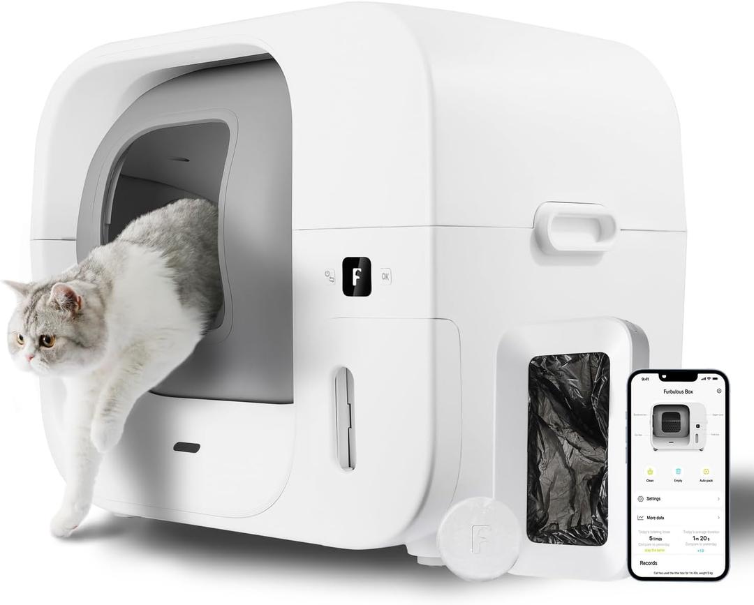 Furbulous True Odor-Free Self Cleaning and Packing Litter Box, Automatic Cat Litter Box with Self-Pack and Refill System, APP Control, Extra Large Space for 3.3-22 lbs Cats, Upgraded Version (Beige White)