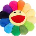 Smile Face Plush Rainbow Pillow, Sunflower Indie Decor Plush Pillow Soft & Comfortable Flower Floor Pillow for Home Reading Bed Room Decoration (Rainbow Color) (40CM)