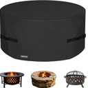 Round Fire Pit Cover - 600D Heavy-Duty Oxford Fabric, Fits 18-48 Inch Fire Pits & Fire Pit Tables, Black, 23" D x 16" H