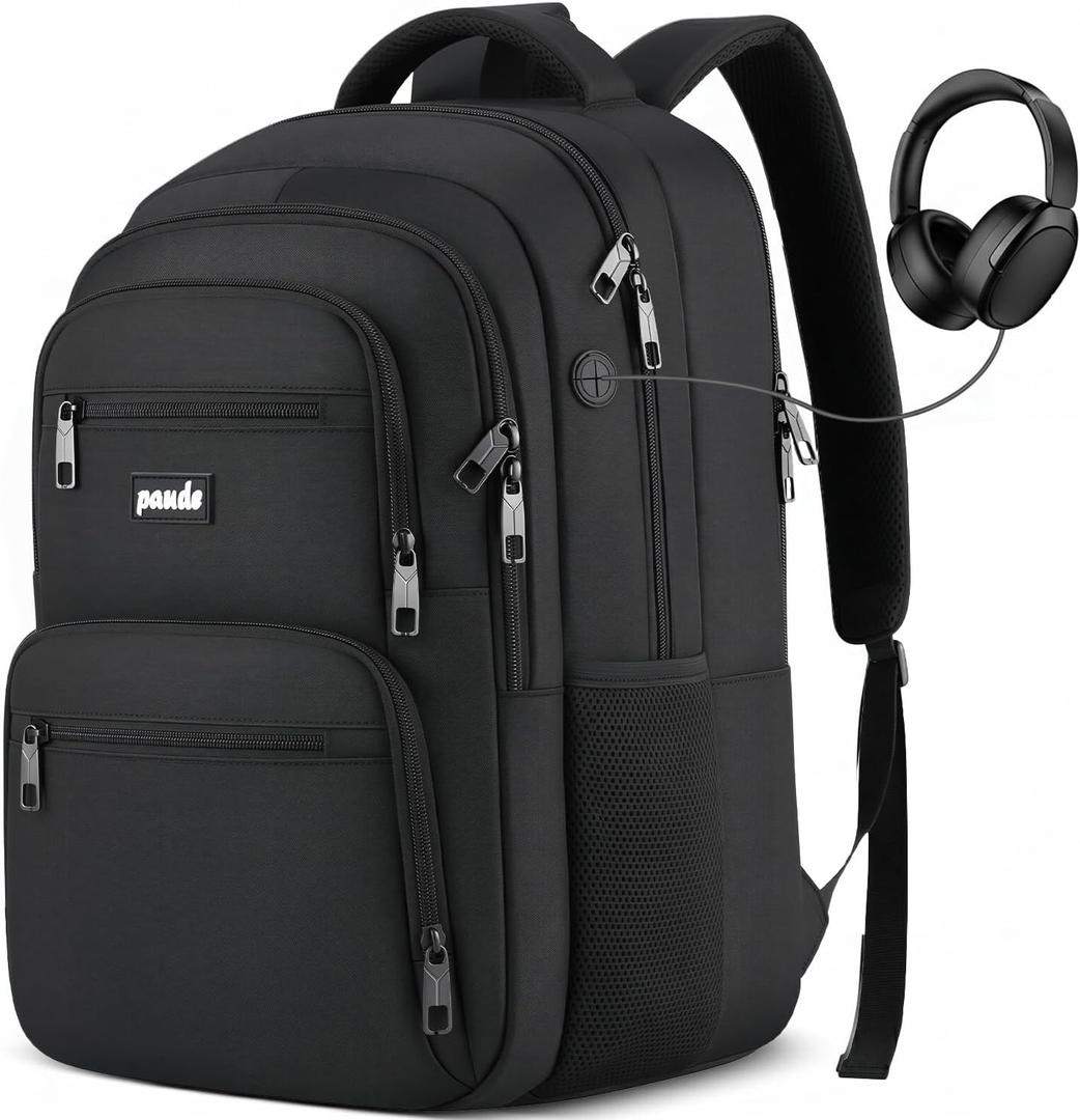 Paude Laptop Backpack,School Backpack Large Bookbag with USB for High School College Students Office Business,Waterproof (15.6inch, Black)