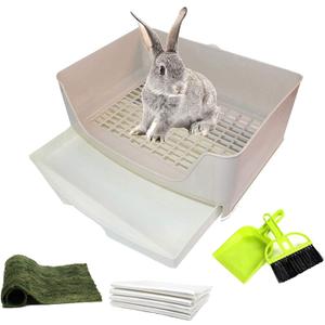 PINVNBY Large Rabbit Litter Box Corner Toilet Box Bigger Pan Pet Potty Trainer with Drawer for Adult Bunny Guinea Pig Chinchilla Ferret Galesaur Hedgehog Small Animals(Brown)