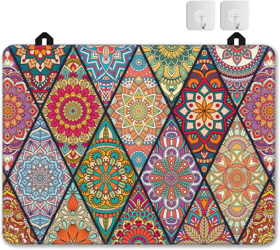 Vintage Boho Mandala Stove Top Cover for Electric Stove,Thick Natural Rubber Glass Top Protector, Prevents Scratching, Expands Usable Space 28x20