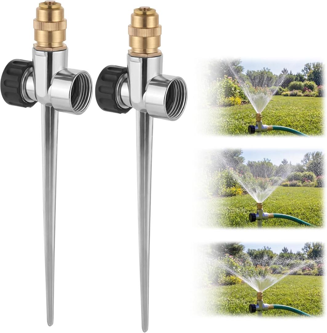Lawn Sprinkler for Yard, 2 Pack Coverage Metal Water Sprinklers with Aluminum Alloy Stake Base, Adjustable Brass Nozzle for Yards Garden Vegetable Small/Medium Lawn Irrigation