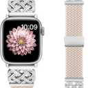 Braided Band Compatible with Apple Watch Bands 40mm 38mm 41mm 42mm 44mm 45mm 46mm 49mm, Magnetic Clasp Fabric Nylon Interlock Buckle Straps for iWatch Ultra Series 10/9/8/7/6/5/4/3/2/1/SE (Starlight)