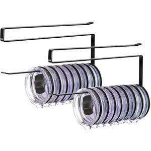 2 Pack Tumbler Lid Organizer, Horizontal Tumbler Lid Storage Hook to Hold Up 20 Lids, Space Saving Cup Lid Holders Under Cabinet Tumbler Lid Hook for Kitchen Organizer, Paper Towel Rack Hanger (Black)