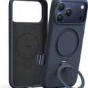 TORRAS Q3 Silicone 360 Spin for iPhone 17 Pro Case with Stand, Fit for MagSafe, Magnetic Ring Kickstand with Camera Control, Liquid Silicone Rubber Soft Phone Case for iPhone 17 Pro 6.3'', Deep Blue