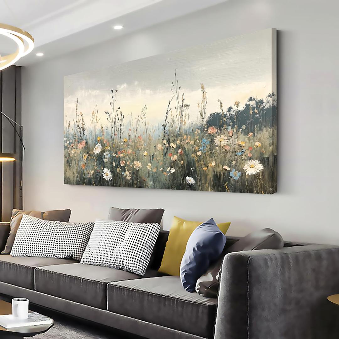 Rustic Wildflower Botanical Wall Art for Bedroom Canvas Painting Prints Vintage Meadow Flowers Grassland Floral Nature Landscape Retro White Classical Artwork Office Farmhouse Room Decor