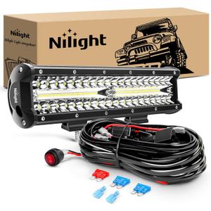Nilight ZH411-A 12Inch 12 Inch 300W Triple Row Flood Spot Combo 30000LM Led Off Road Lights for Trucks with 16AWG Wiring Harness Kit