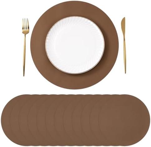SHACOS 100 pcs Round Paper Placemats Disposable 13 inch Colored Paper Decorative Place Mats for Wedding Birthday Party Bridal Baby Shower Events Table Decoration, Brown