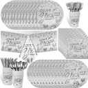 HOWAF 97pcs Silver New Years Decorations Party Tableware Set, Serves 12, New Years Plates and Napkins Cups New Year Eve Party Tablecloth Cutlery Disposable Dinnerware Set for NYE Decorations 2026