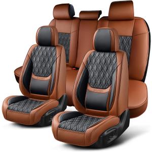 Car Seat Covers Full Set, Breathable Leather Automotive Front and Rear Seat Covers, Car Seat Protectors Full Set,Universal Automotive Vehicle Seat Cover for Most Sedan SUV Pick-up Trucks, Brown&Black