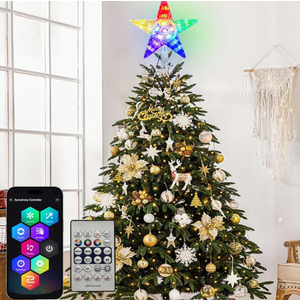Christmas Tree Topper Star 7" LED Lighted Star Tree Top w/Remote Control, 5Point Star RGB Night Light Treetop, Small Xmas Tree Decor for Christmas, USB Plug in/Wire 9.84Ft