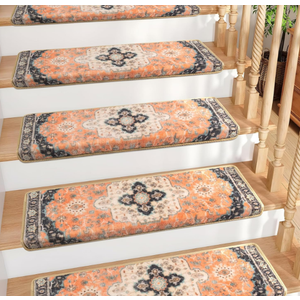 Bullnose Non-Slip Stair Treads for Wooden Steps, Carpet Stair Treads for Indoor Runner, Pet Friendly Soft Stair Rugs, Edging Stair Protectors Reusable, Washable, 30"x9.5"x1.5" 14pcs, Red