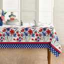 Horaldaily 4th of July Tablecloth 60x84 Inch, Patriotic Watercolor Poppy Flowers Independence Day Memorial Day Table Cover for Party Picnic Dinner Decor