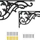 15.8''x9.5'' Decorative Shelf Brackets,2 Pack Cast Iron Shelf Supply,16 Inch Large Antique Black Corbesl,Screws Anchors Included