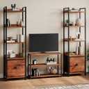 DUMOS 5 Tier Bookshelf with Fabric Drawer, Display Standing Shelf, Brown