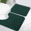 OLANLY Bathroom Rugs Sets 2 Piece, Soft Absorbent Chenille Bath Mats and U-Shaped Contour Toilet Rug Set, Machine Washable Bath Carpet, Home Decor Accessories(24"x16"+24"x20", Blackish Green)