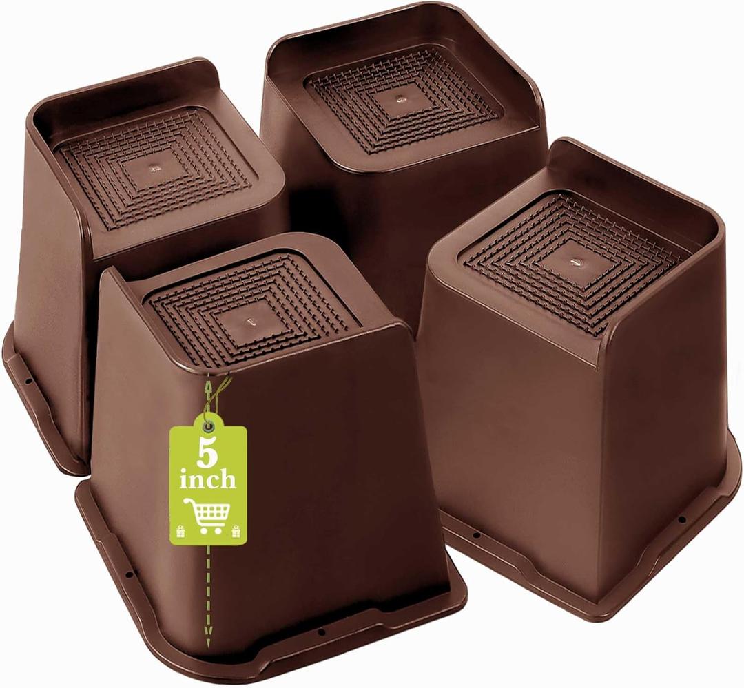 Bed Risers 1 inch, 2 inch, 3 inch, 4 inch, 6 inch, 8 inch Heavy Duty, Oversized Furniture Riser for Couch Sofa Table Chair Leg Frame Dorm, Support up to 6000 Lbs (Chocolat Brown 4 Pack, 5 inch)