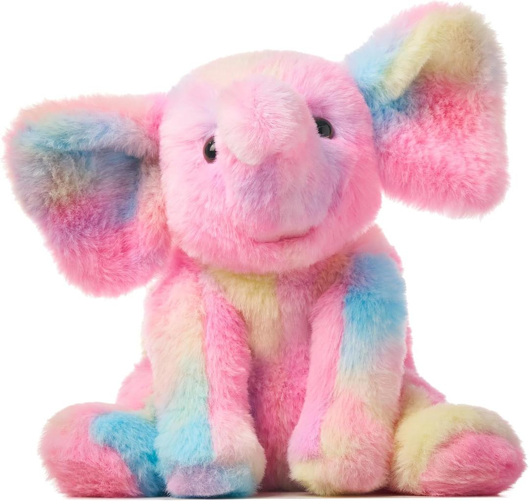 Hopearl Adorable Plush Calf Elephant Toy Floppy Elephish Ultra Soft Stuffed Animal for Boys Girls Kids Toddlers, Rainbow, 9'' (Multicolored)
