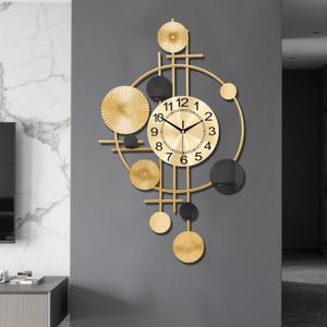 Large Wall Clocks for Living Room,Silent Non Ticking,Battery Operated Oversized Round Modern Wall Clock for Bedroom,Farmhouse,Office Wall Decor-17.7x29.97Inch(Golden)