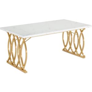 Modern Dining Table with Faux Marble Top, Gold Metal Base, 63" x 31.5" Rectangle, Waterproof Anti-Scratch Surface, Adjustable Foot Pads
